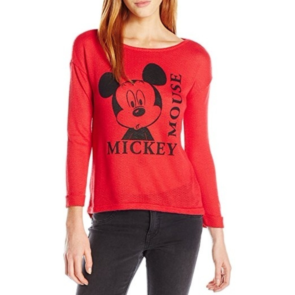 Walt Disney Women's Mickey Mouse L/S Red & Black Sweatshirt Jrs Size: M - NEW